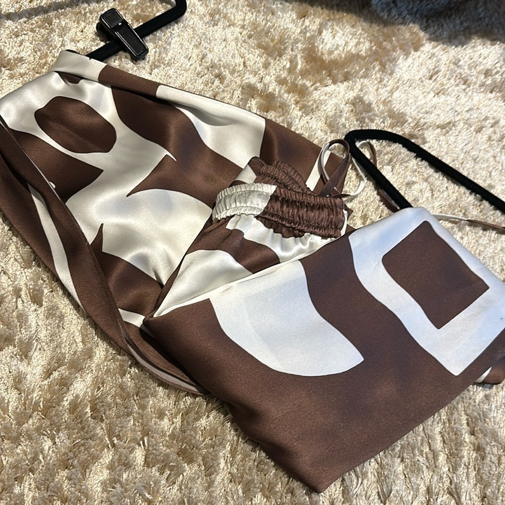SIR the label Brown and White Satin Wide-Leg Pants